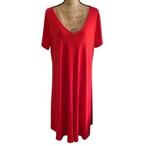 Roaman’s Red Swing Dress Plus Size 14/16 V-Neck Short Sleeve A-Line Midi
